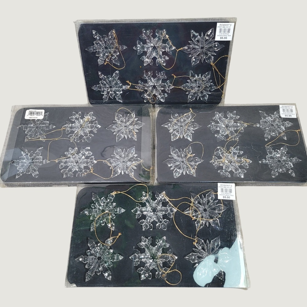 Lot of 24 Roberts Acrylic Snowflake Ornaments 2.75" Clear Faceted Holiday Decor